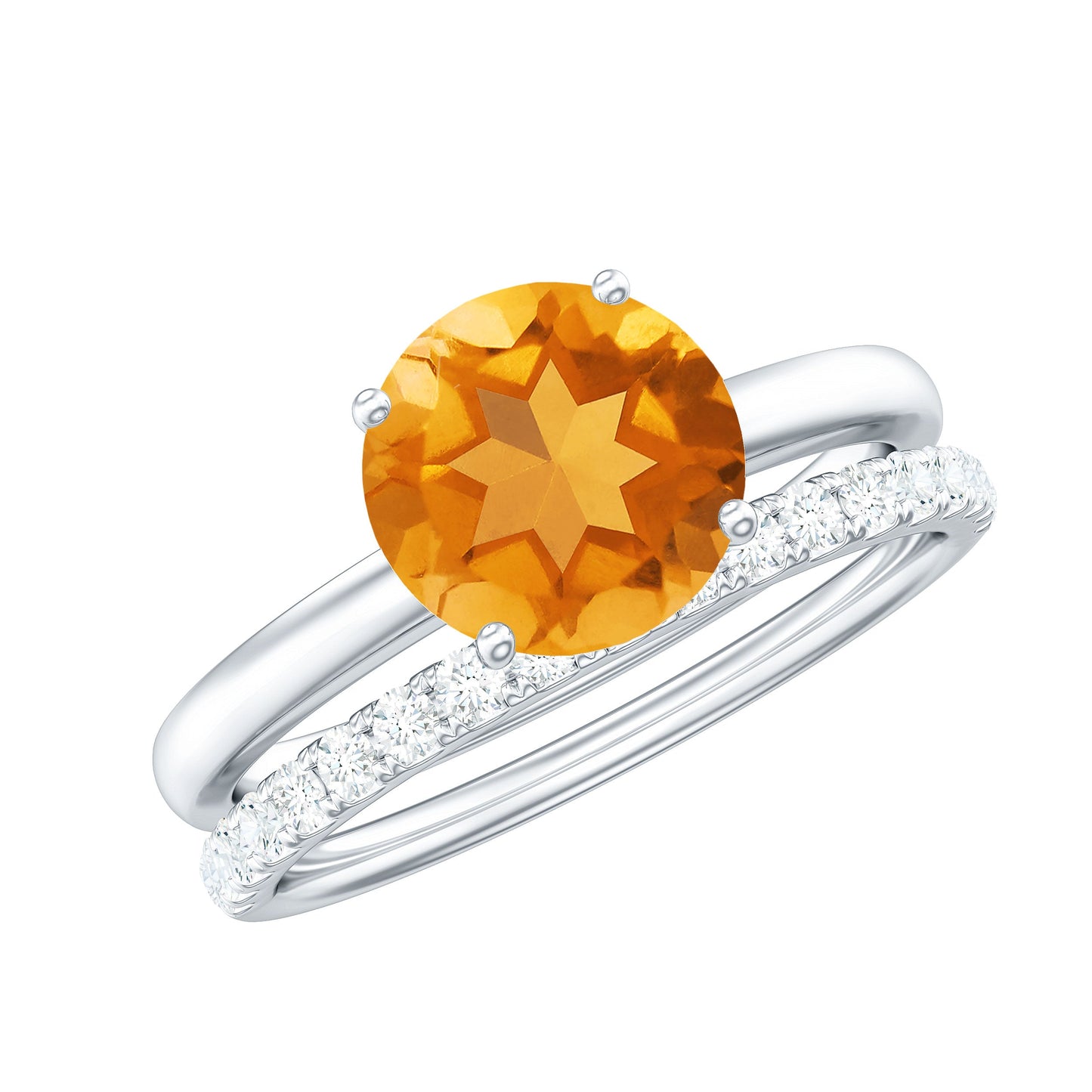 Natural Citrine Wedding Bridal Ring Set with Diamond