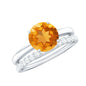 Natural Citrine Wedding Bridal Ring Set with Diamond