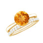 Natural Citrine Wedding Bridal Ring Set with Diamond