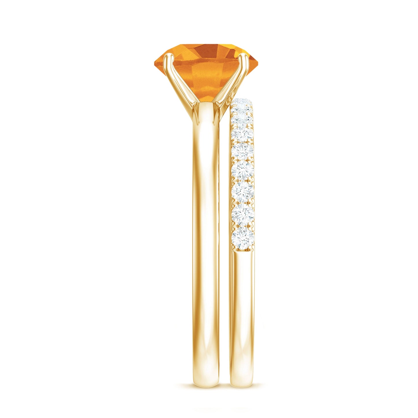Natural Citrine Wedding Bridal Ring Set with Diamond