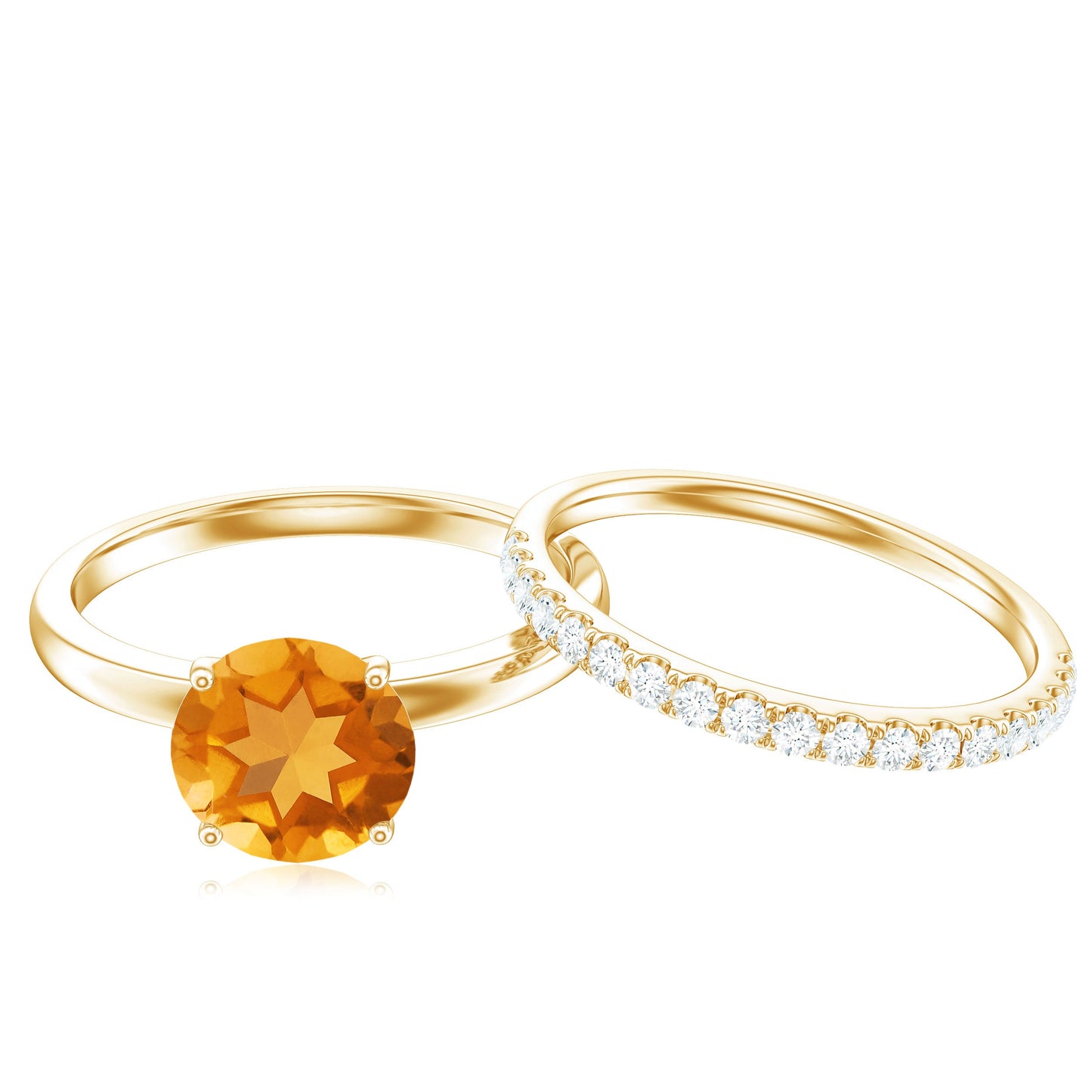Natural Citrine Wedding Bridal Ring Set with Diamond