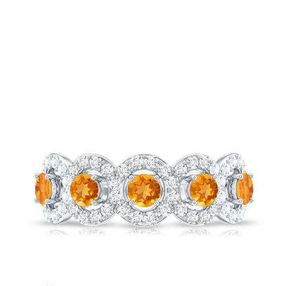 Certified Natural Citrine Diamond Half Eternity Band for Anniversary