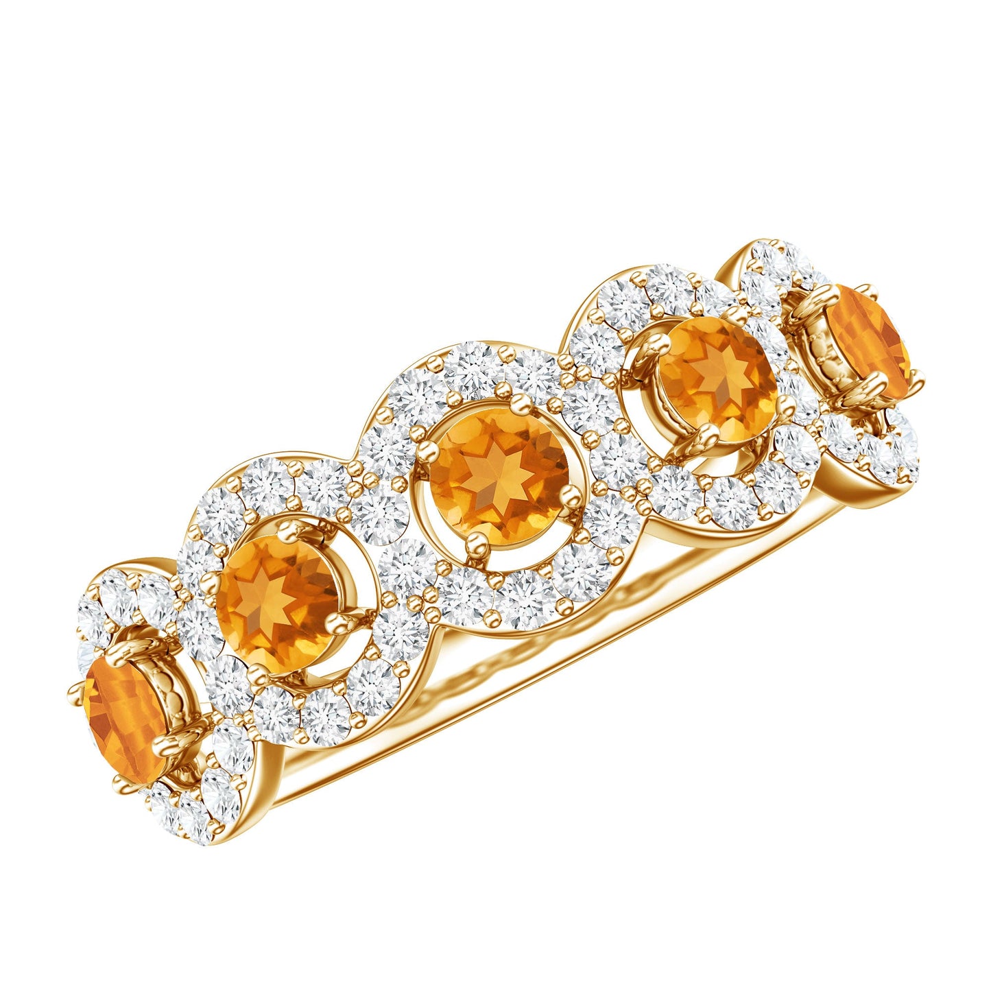 Certified Natural Citrine Diamond Half Eternity Band for Anniversary