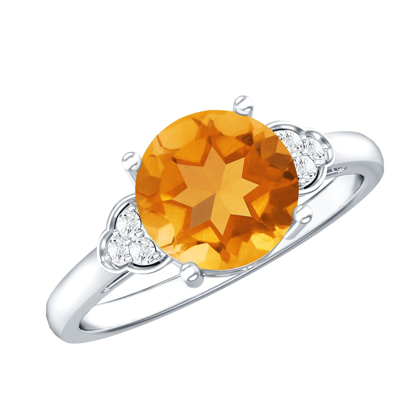 Natural 1.2 Carat Citrine Engagement Ring with Diamond Trio