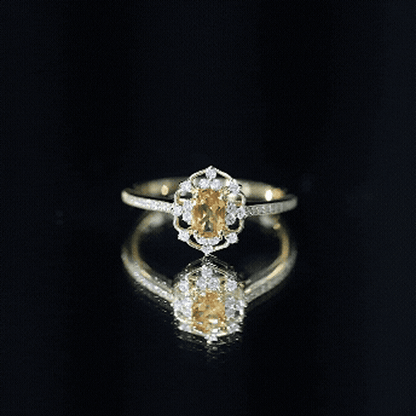 Genuine Citrine Vintage Engagement Ring in Gold Plated Silver