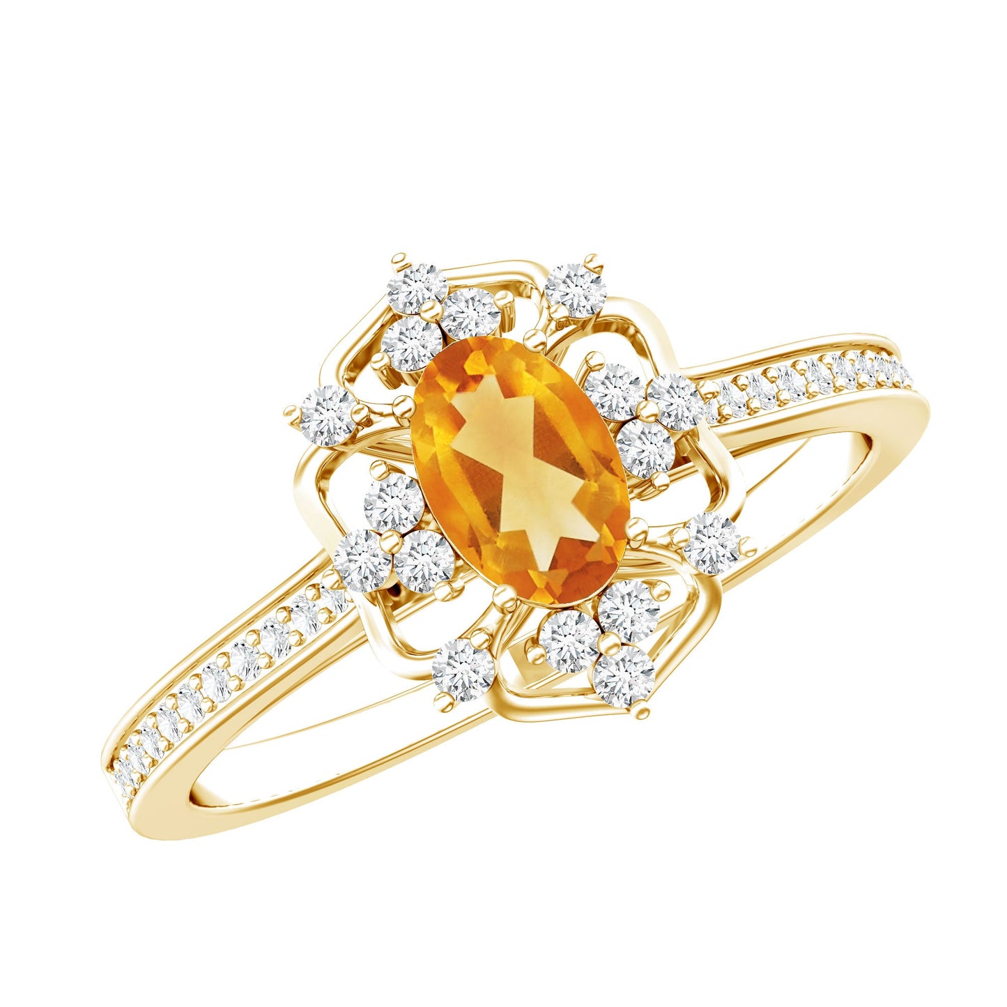 Genuine Citrine Vintage Engagement Ring in Gold Plated Silver