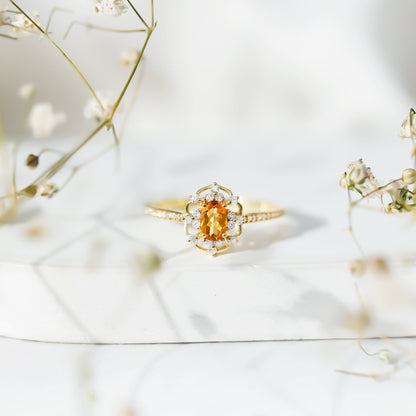Genuine Citrine Vintage Engagement Ring in Gold Plated Silver