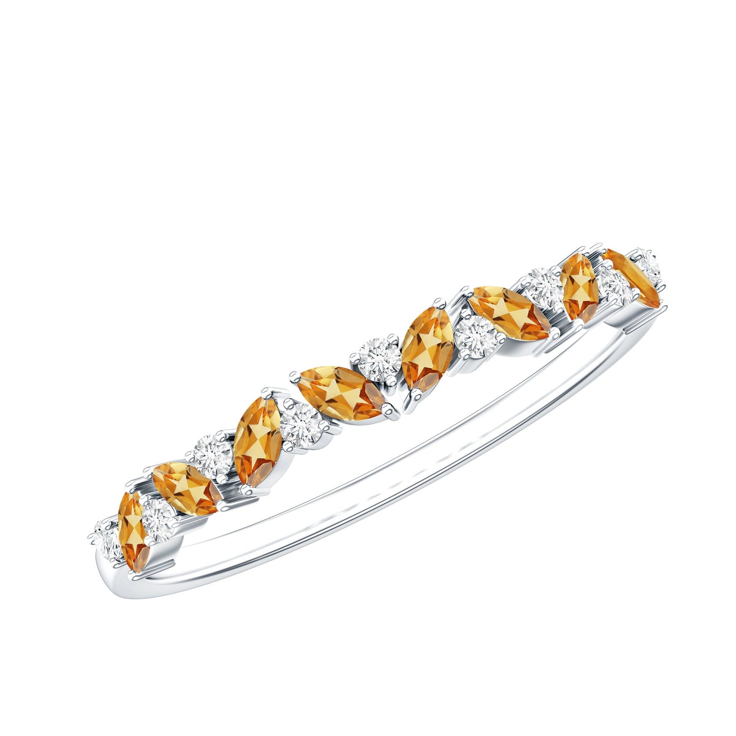 Genuine Marquise Citrine Half Eternity Ring with Diamond