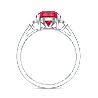 Lab Grown Ruby Solitaire Engagement Ring with Diamond Trio