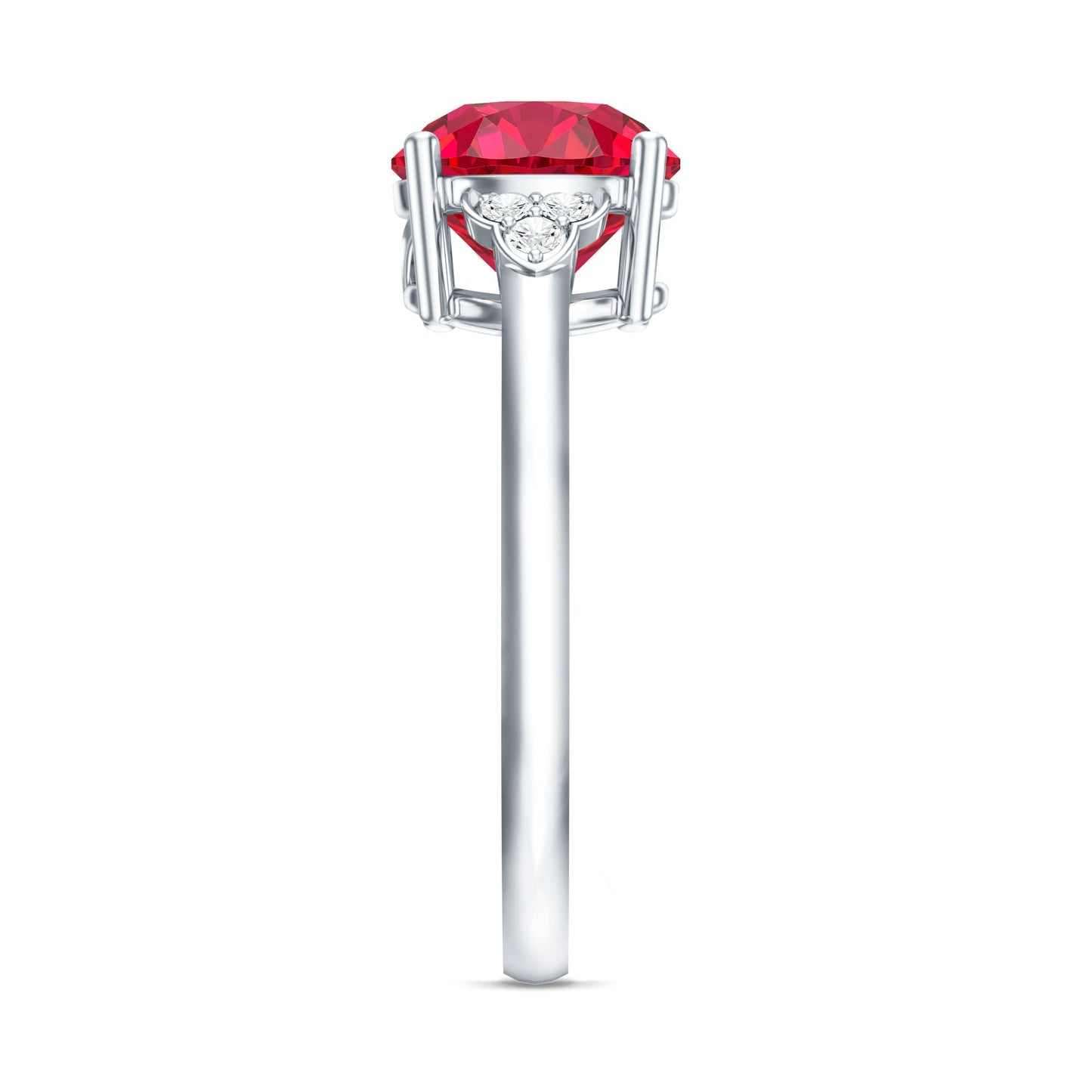 Lab Grown Ruby Solitaire Engagement Ring with Diamond Trio