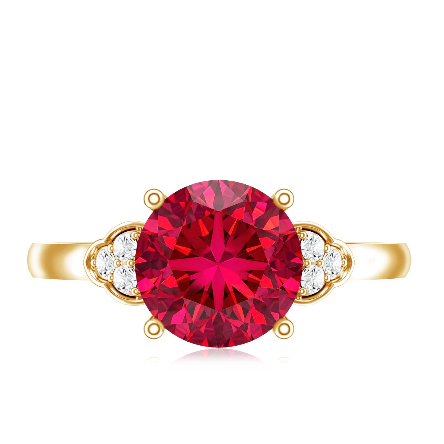 Lab Grown Ruby Solitaire Engagement Ring with Diamond Trio