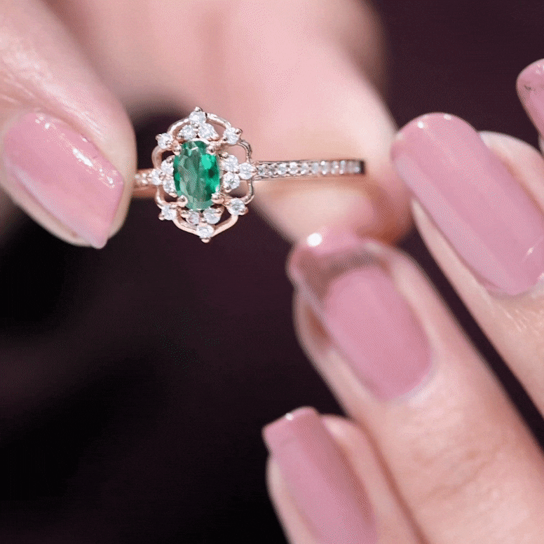 Certified Oval Lab Grown Emerald Diamond Retro Engagement Ring