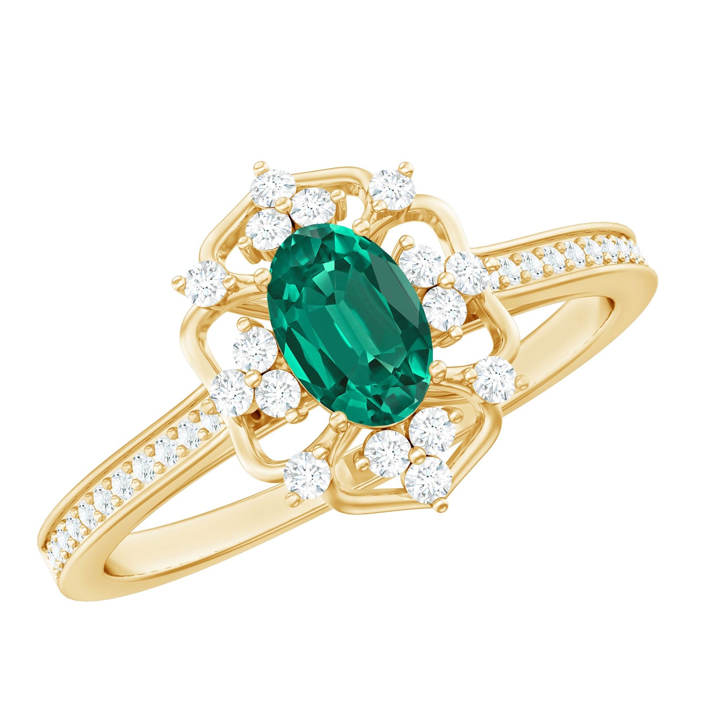 Certified Oval Lab Grown Emerald Diamond Retro Engagement Ring