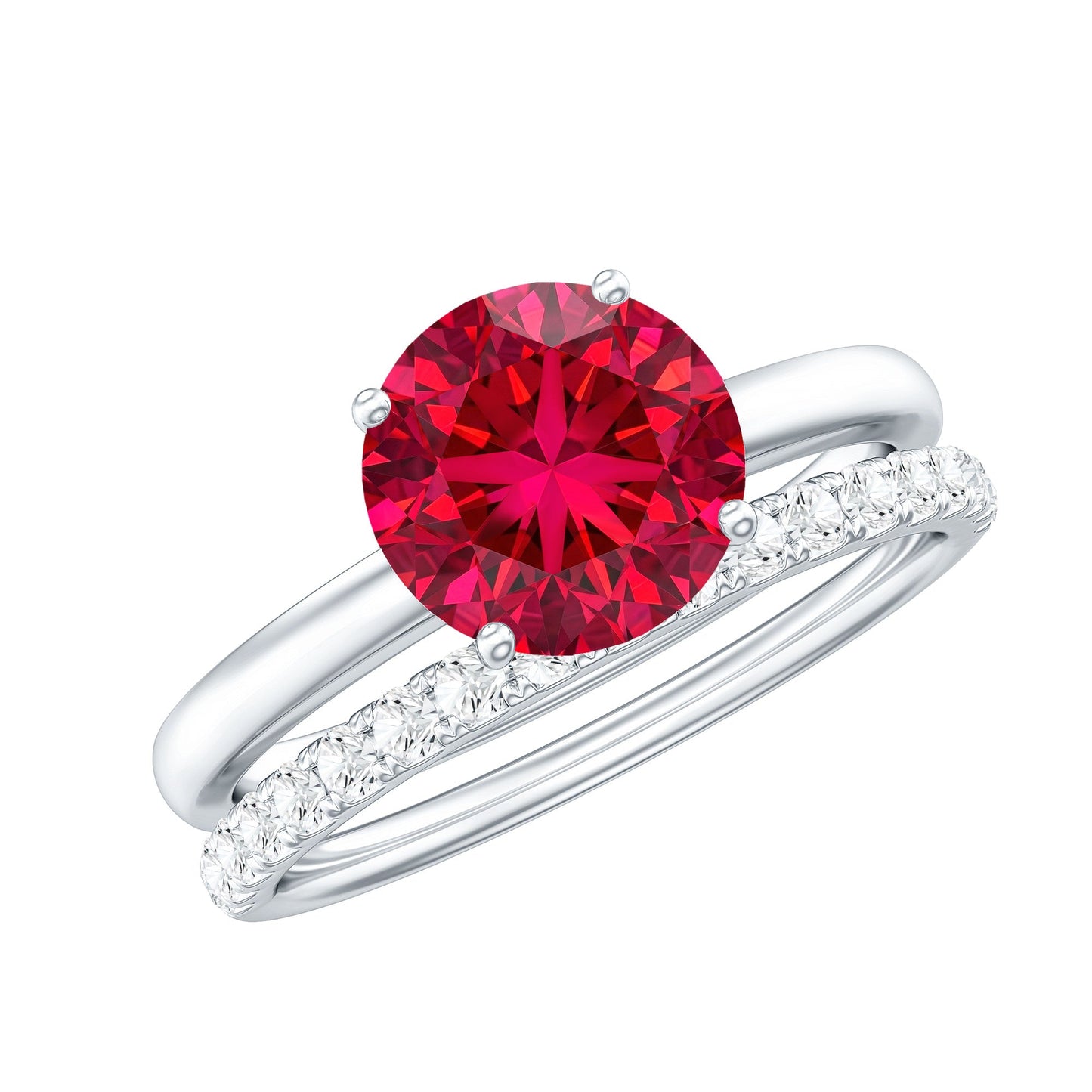 2.3 Carat Solitaire Created Ruby Wedding Ring Set with Diamond