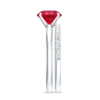 2.3 Carat Solitaire Created Ruby Wedding Ring Set with Diamond