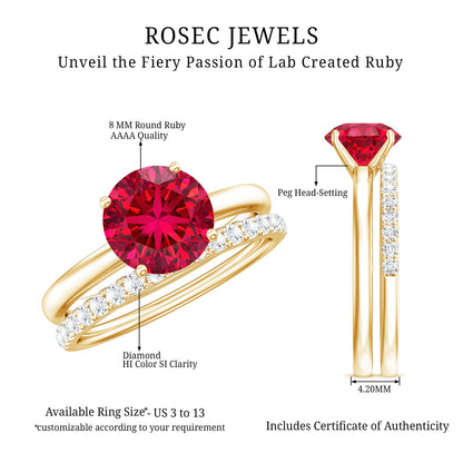 2.3 Carat Solitaire Created Ruby Wedding Ring Set with Diamond