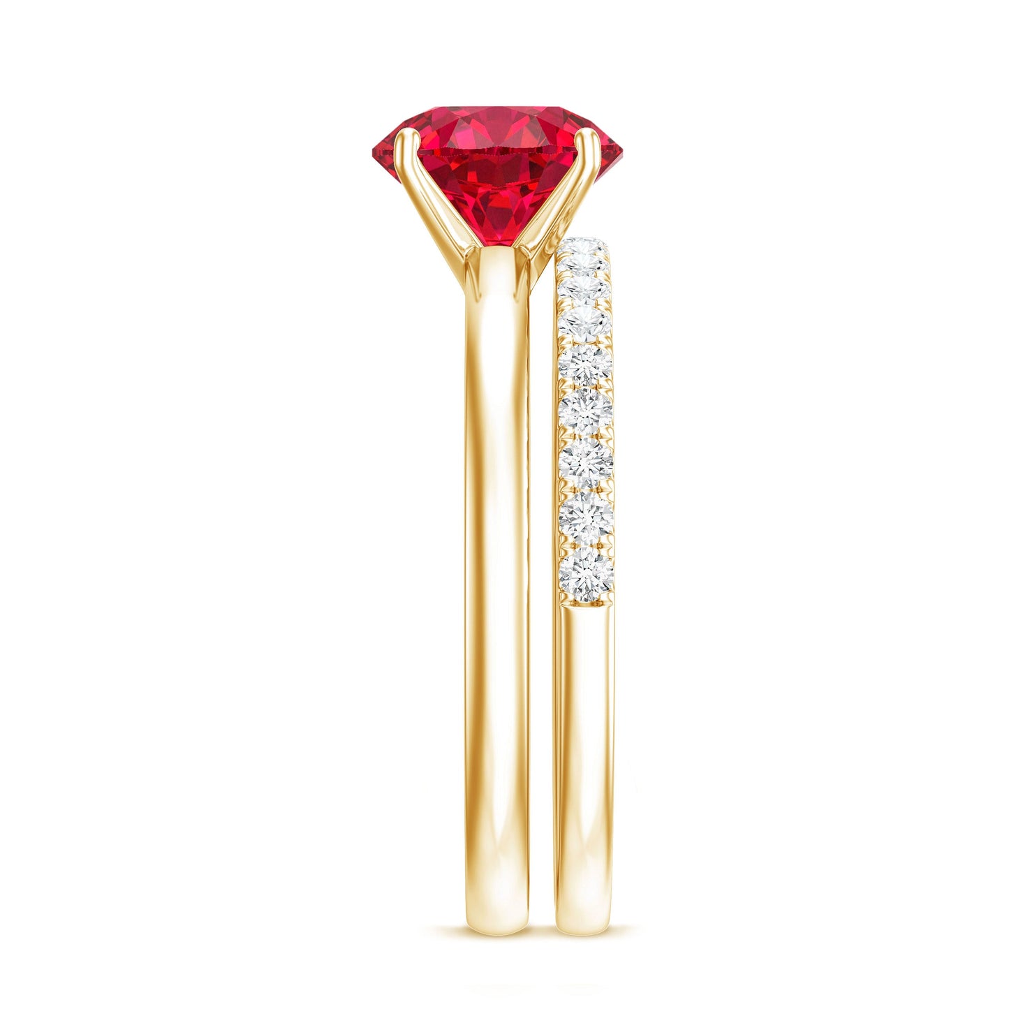 2.3 Carat Solitaire Created Ruby Wedding Ring Set with Diamond