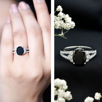 4.2 Carat Lab Grown Black Diamond Oval Engagement Ring with White Diamond Split Shank