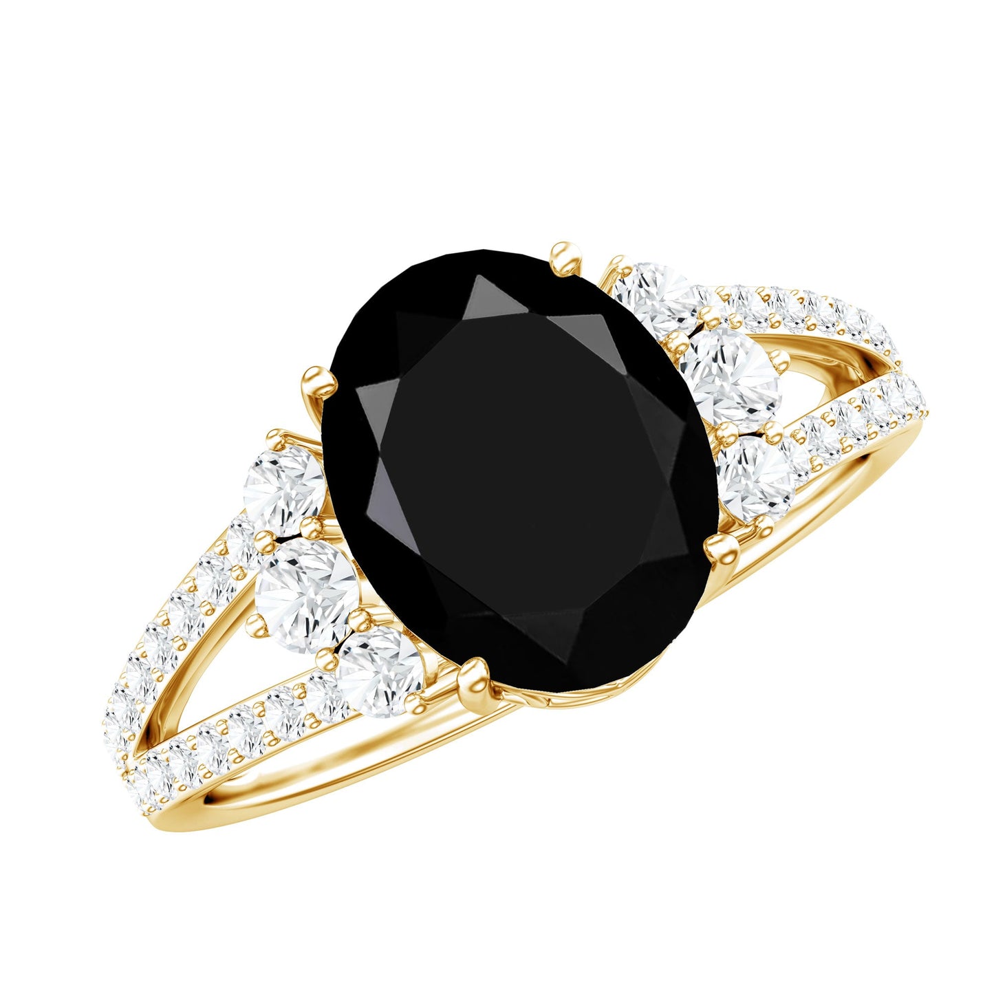 4.2 Carat Lab Grown Black Diamond Oval Engagement Ring with White Diamond Split Shank