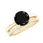 Natural 2 Carat Black Onyx Solitaire Engagement Rings with Diamond Enhancer