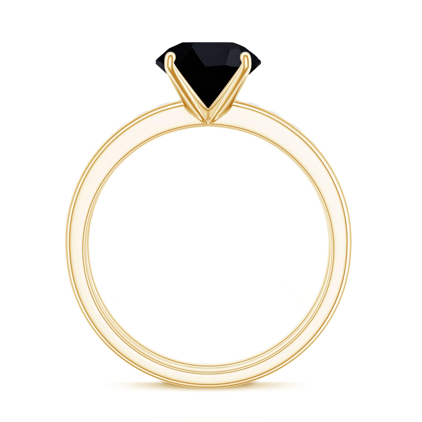 Natural 2 Carat Black Onyx Solitaire Engagement Rings with Diamond Enhancer