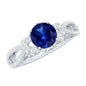 1 Carat Lab Grown Blue Sapphire Engagement Ring with Diamond Crossover Shank
