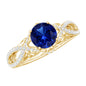 1 Carat Lab Grown Blue Sapphire Engagement Ring with Diamond Crossover Shank