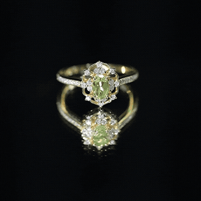Peridot and Diamond Vintage Looking Engagement Ring