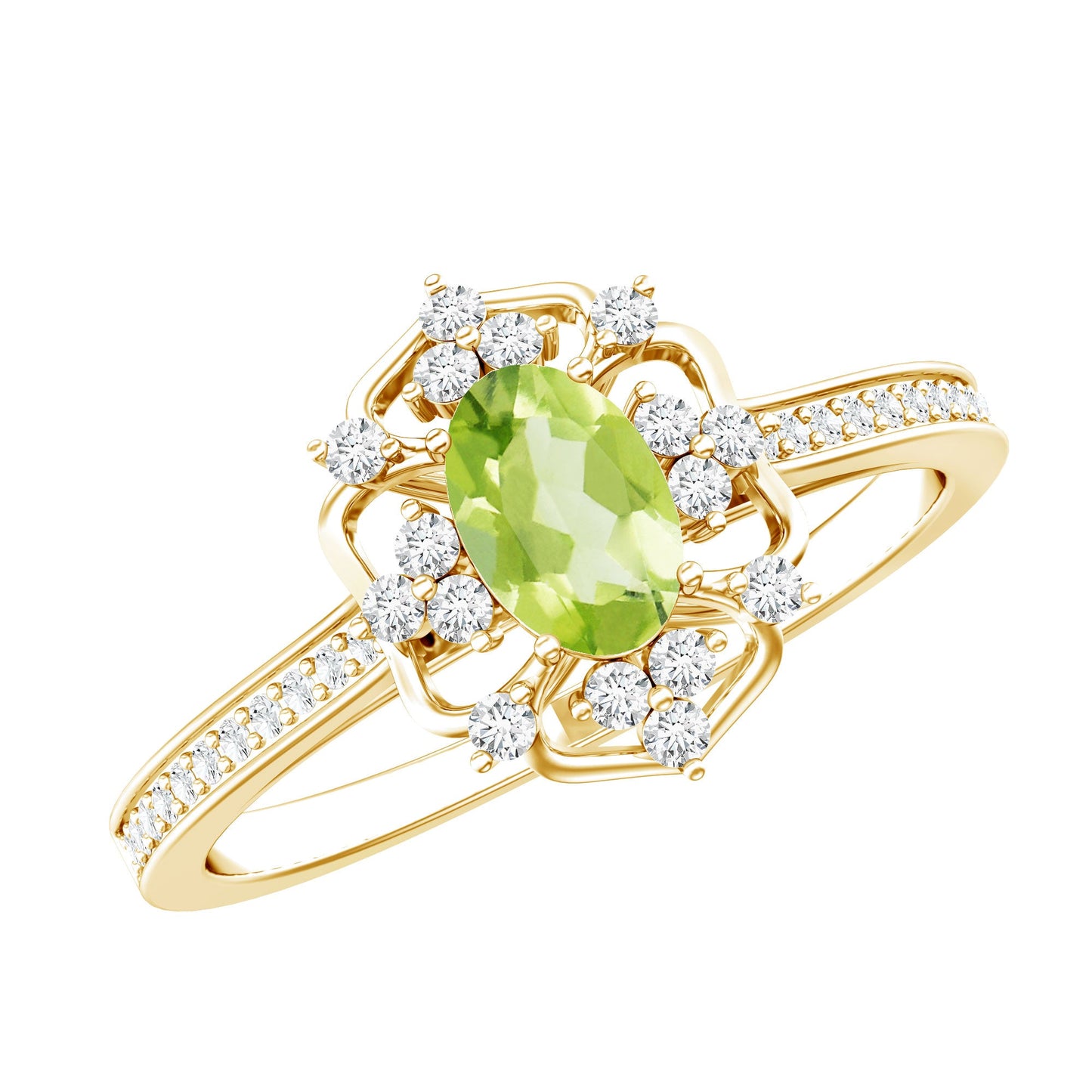 Peridot and Diamond Vintage Looking Engagement Ring