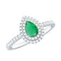 Natural Emerald Teardrop Engagement Ring with Diamond Double Halo