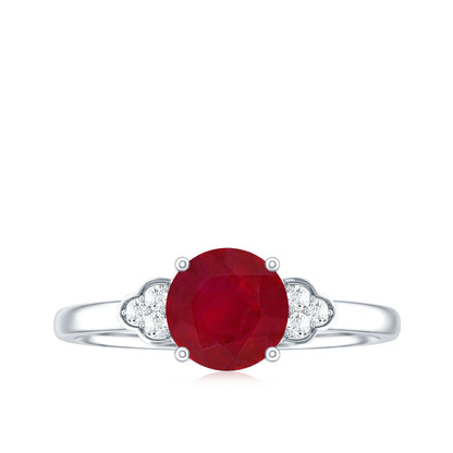Real 0.6 Carat Ruby Promise Ring with Diamond Trio