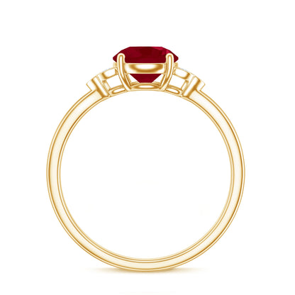 Real 0.6 Carat Ruby Promise Ring with Diamond Trio