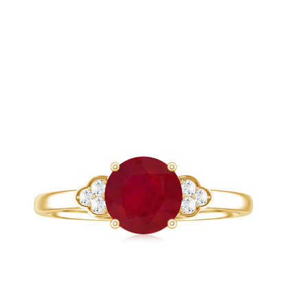 Real 0.6 Carat Ruby Promise Ring with Diamond Trio