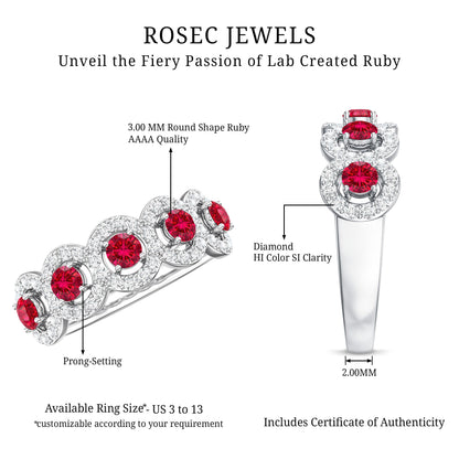 Classic Lab Grown Ruby and Diamond Halo Half Eternity Ring
