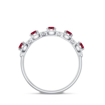 Classic Lab Grown Ruby and Diamond Halo Half Eternity Ring