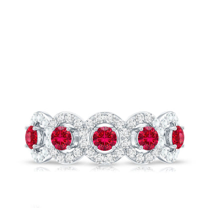 Classic Lab Grown Ruby and Diamond Halo Half Eternity Ring