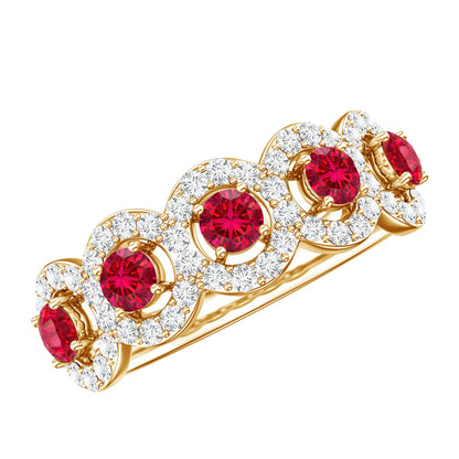 Classic Lab Grown Ruby and Diamond Halo Half Eternity Ring