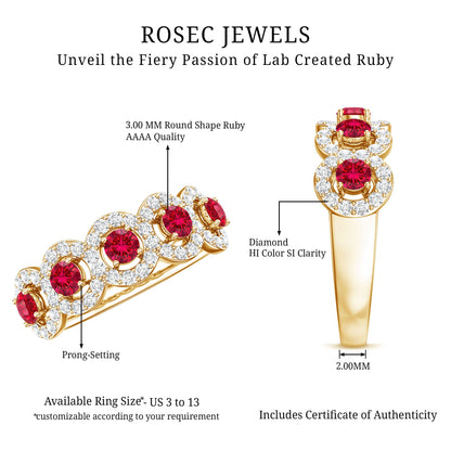 Classic Lab Grown Ruby and Diamond Halo Half Eternity Ring