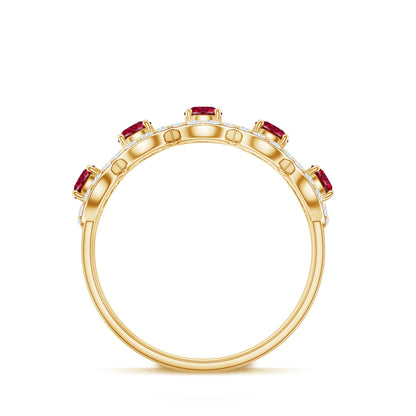 Classic Lab Grown Ruby and Diamond Halo Half Eternity Ring
