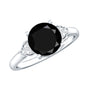 Real Black Onyx Solitaire Engagement Ring with Diamond Trio