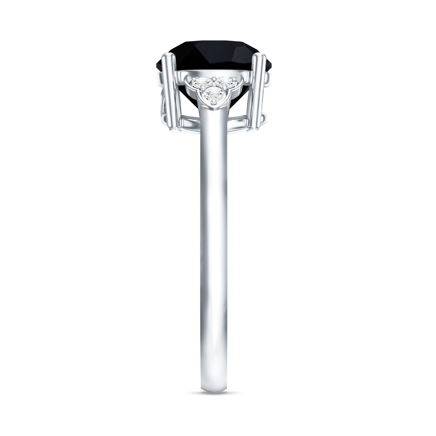 Real Black Onyx Solitaire Engagement Ring with Diamond Trio