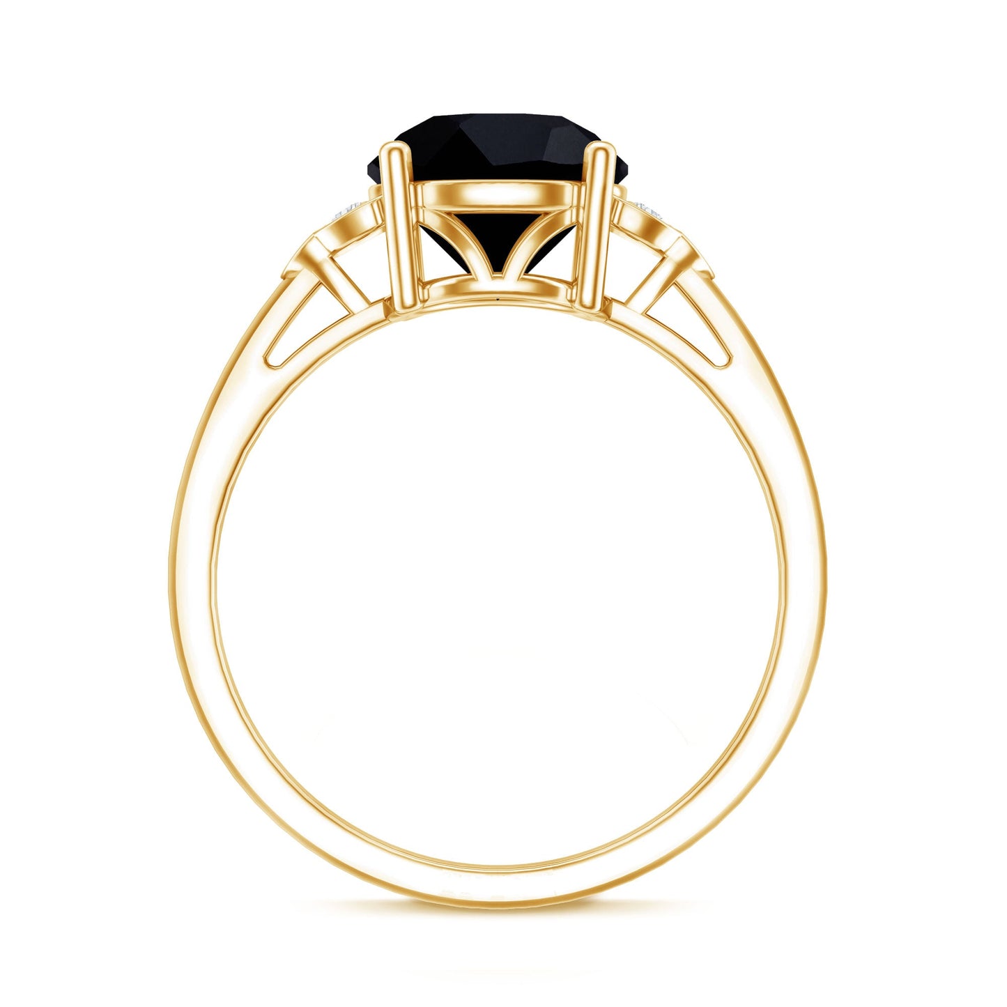 Real Black Onyx Solitaire Engagement Ring with Diamond Trio