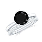 Natural Black Spinel Wedding Engagement Ring Set with Diamond