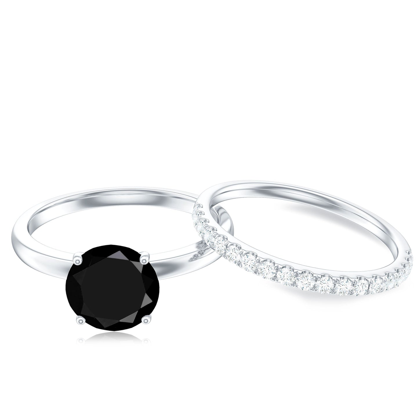 Natural Black Spinel Wedding Engagement Ring Set with Diamond