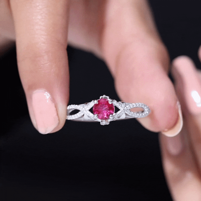 Classic Created Ruby and Diamond Crossover Engagement Ring with Diamond
