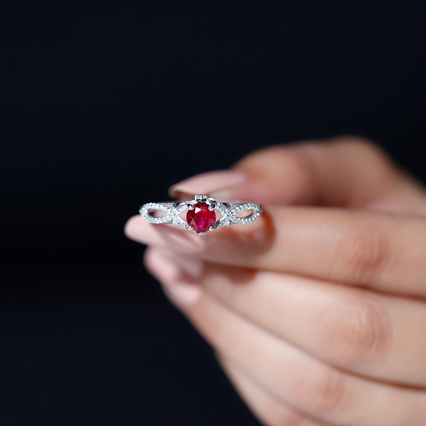 Classic Created Ruby and Diamond Crossover Engagement Ring with Diamond
