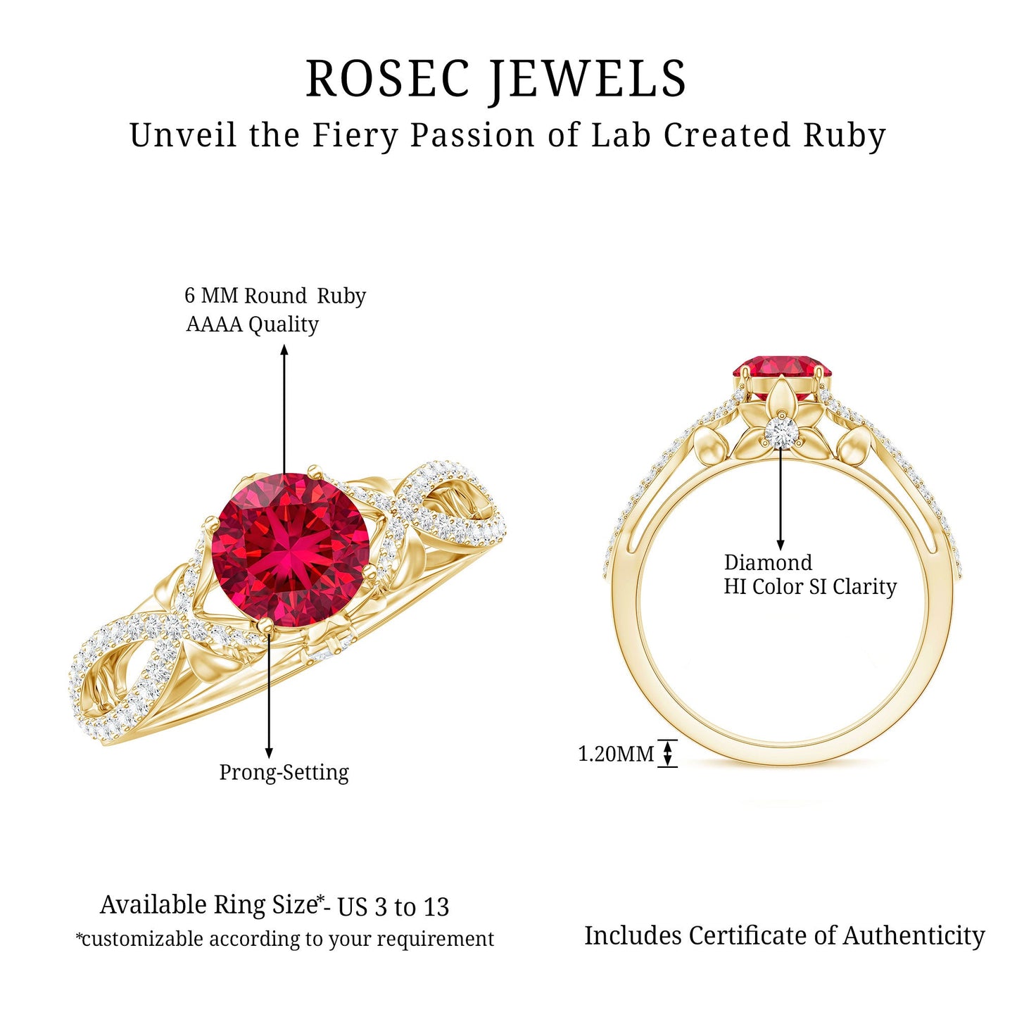 Classic Created Ruby and Diamond Crossover Engagement Ring with Diamond