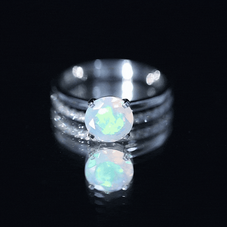 Natural 2 Carat Ethiopian Opal Diamond Solitaire Engagement Wedding Ring Set