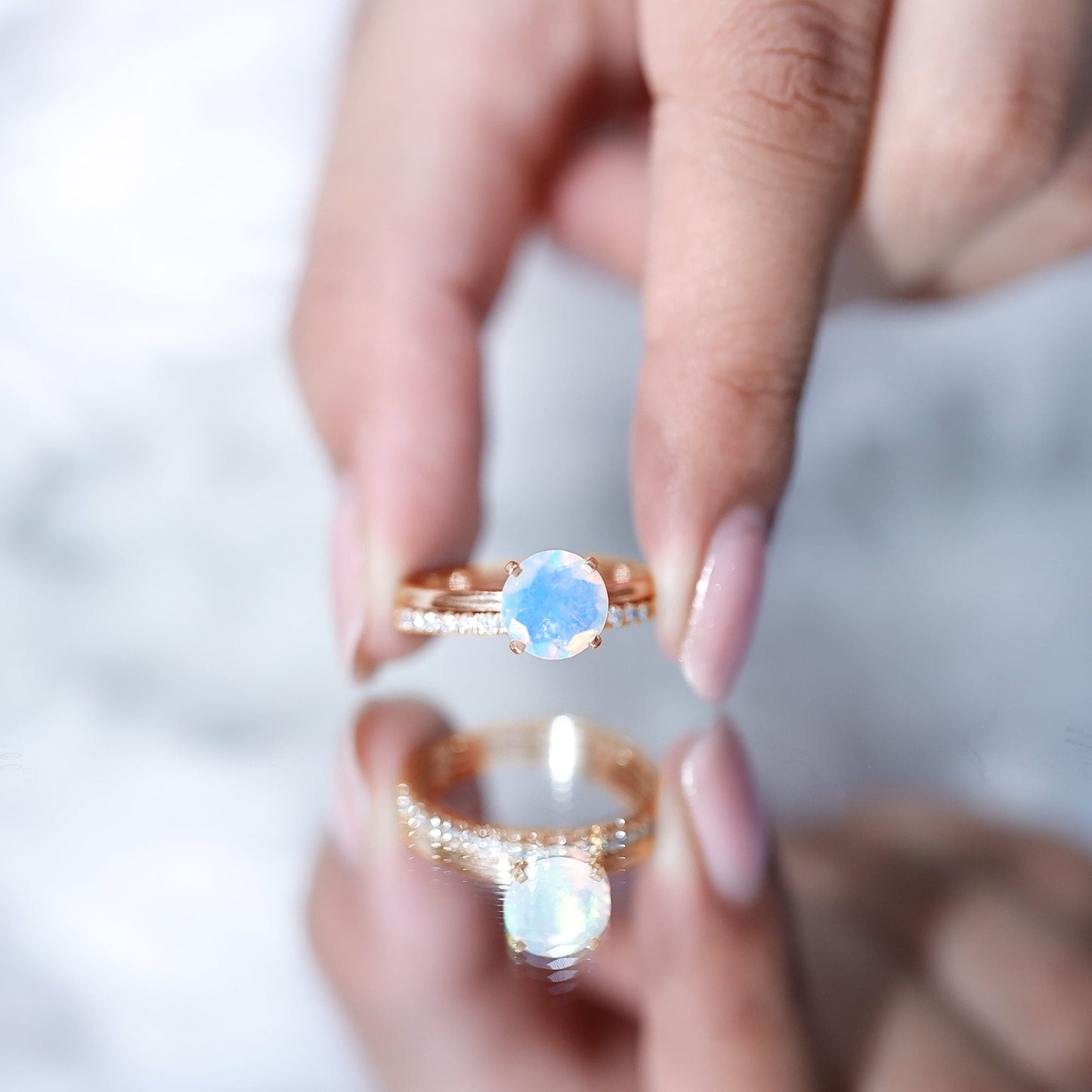 Natural 2 Carat Ethiopian Opal Diamond Solitaire Engagement Wedding Ring Set