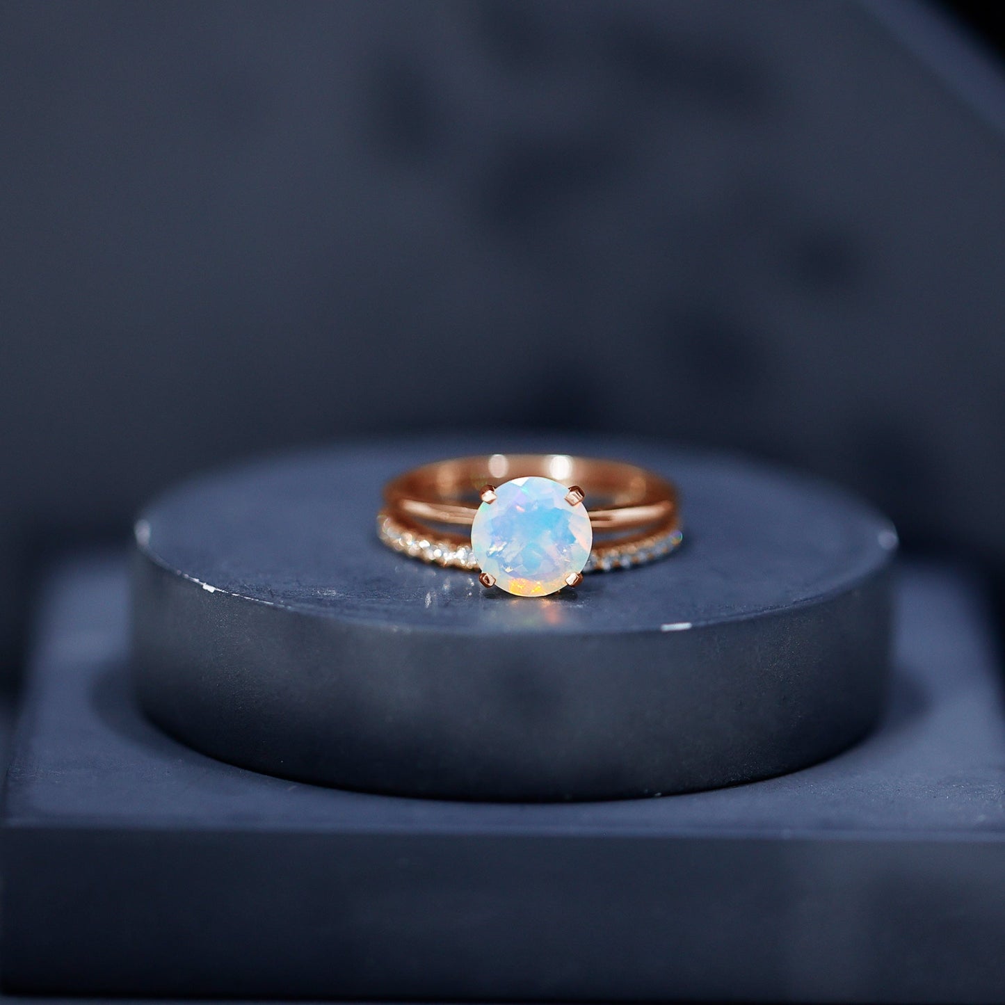 Natural 2 Carat Ethiopian Opal Diamond Solitaire Engagement Wedding Ring Set